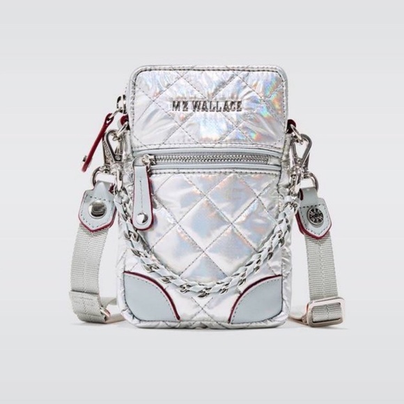 MZ Wallace MICRO CROSBY Iridescent Silver Quilted Crossbody Phone Bag - Picture 2 of 10